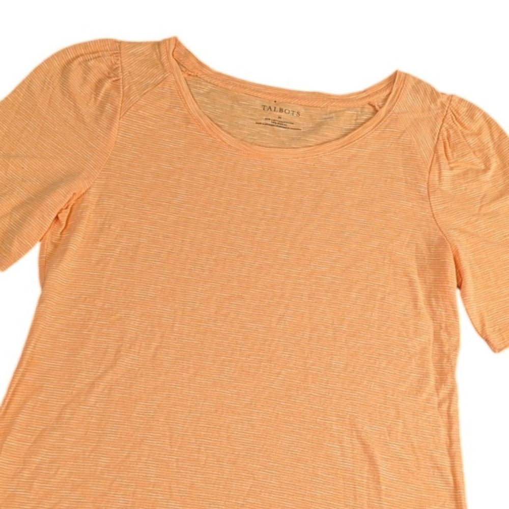 Talbots Womens Orange White Striped Puff Sleeve Cotton Modal T-Shirt Size M
